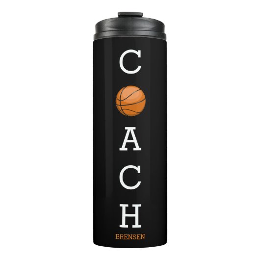 Aangepaste naam basketbalcoach zwart thermosbeker (Voorkant)
