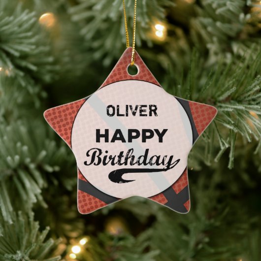 Aangepaste naam Basketball Birthday Large Grunge B Keramisch Ornament (Boom)