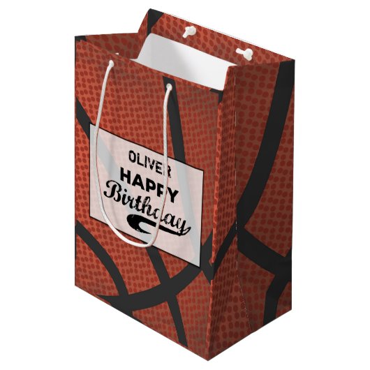 Aangepaste naam Basketball Birthday Large Grunge B Medium Cadeauzakje (Voorkant Gekanteld)