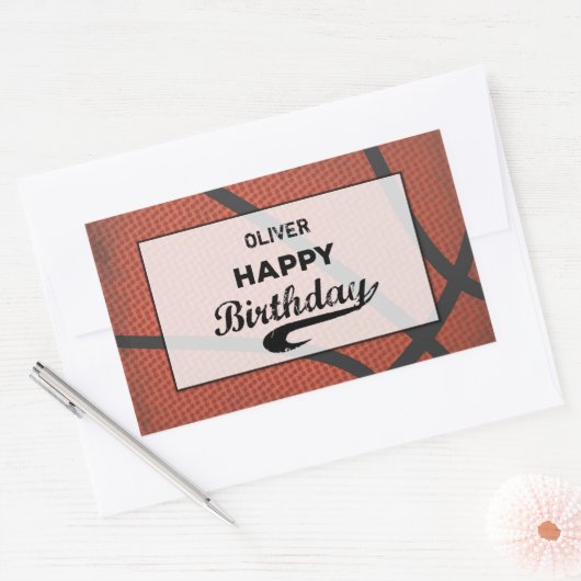 Aangepaste naam Basketball Birthday Large Grunge B Rechthoekige Sticker (Envelop)
