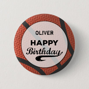 Aangepaste naam Basketball Birthday Large Grunge B Ronde Button 5,7 Cm