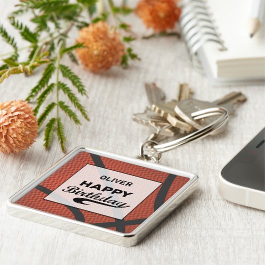 Aangepaste naam Basketball Birthday Large Grunge B Sleutelhanger (Zijkant)