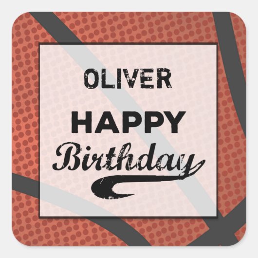 Aangepaste naam Basketball Birthday Large Grunge B Vierkante Sticker (Voorkant)