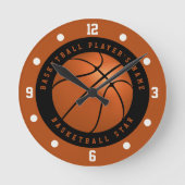 Aangepaste naam Basketball Black en Oranje Ronde Klok (Voorkant)