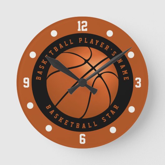 Aangepaste naam Basketball Black en Oranje Ronde Klok (Voorkant)
