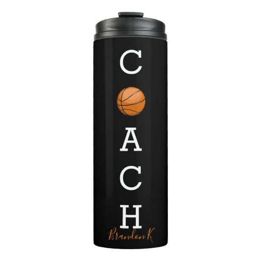 Aangepaste naam Basketball Coach Black Thermosbeker (Voorkant)