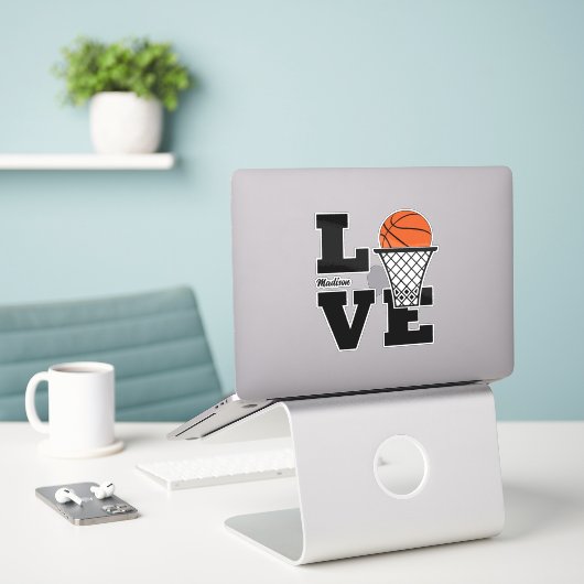 Aangepaste naam Basketball Love Sticker (Laptop op bureau)