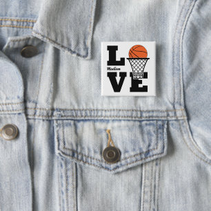 Aangepaste naam Basketball Love Vierkante Button 5,1 Cm