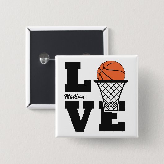 Aangepaste naam Basketball Love Vierkante Button 5,1 Cm (Voorkant /achterkant)