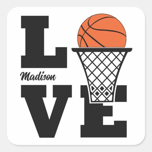 Aangepaste naam Basketball Love Vierkante Sticker (Voorkant)
