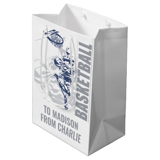 Aangepaste naam basketbalspeler medium cadeauzakje (Achterkant Gekanteld)