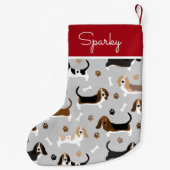 Aangepaste naam Basset Hound Dog Kleine Kerstsok (Achterkant)