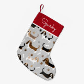 Aangepaste naam Basset Hound Dog Kleine Kerstsok (Voorkant (Hangend))
