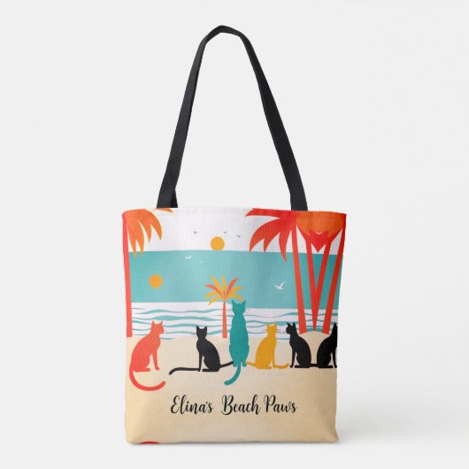 Aangepaste naam Beach Cats Canvas tas (Achterkant)