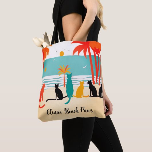 Aangepaste naam Beach Cats Canvas tas (Dichtbij)