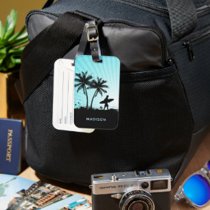 Aangepaste naam Beach Surfer Bagagelabel