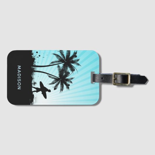 Aangepaste naam Beach Surfer Bagagelabel (Voorkant (horizontaal))