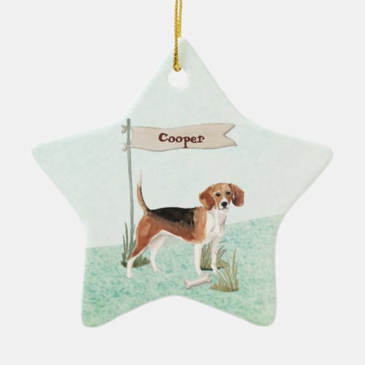 Aangepaste naam Beagle Pet Dog Keramisch Ornament (Voorkant)