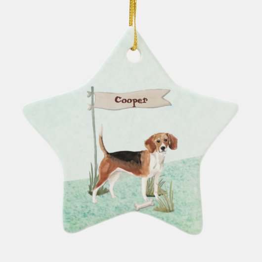 Aangepaste naam Beagle Pet Dog Keramisch Ornament (Achterkant)