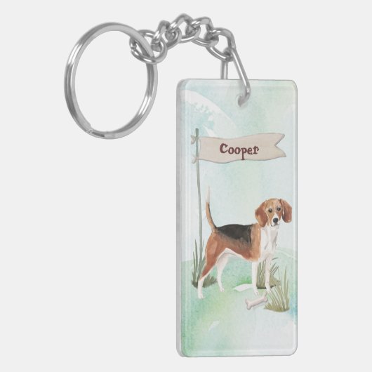 Aangepaste naam Beagle Pet Dog Sleutelhanger (Voorkant Links)