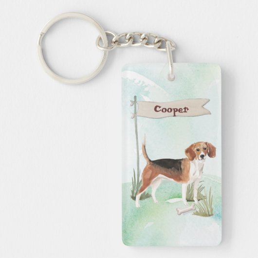 Aangepaste naam Beagle Pet Dog Sleutelhanger (Voorkant)
