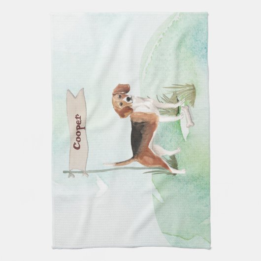 Aangepaste naam Beagle Pet Dog Theedoek (Verticaal)