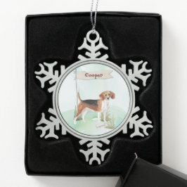 Aangepaste naam Beagle Pet Dog Tin Sneeuwvlok Ornament