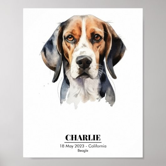 Aangepaste naam Beagle-watercolorportret Poster (Voorkant)