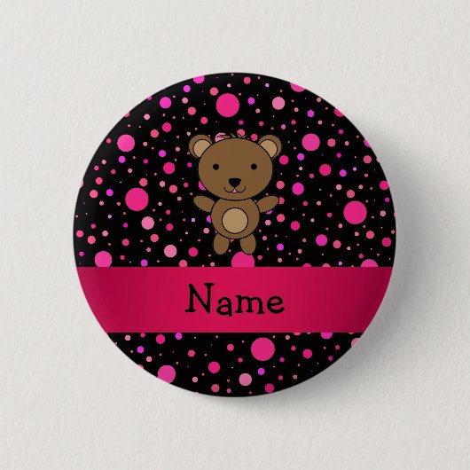Aangepaste naam beer zwarte roze pols ronde button 5,7 cm (Voorkant)