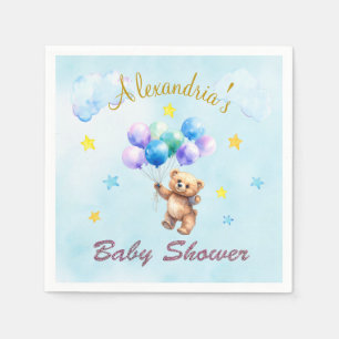 Aangepaste Naam Beer zwevende ballonnen Baby showe Servet