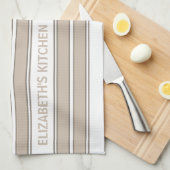 Aangepaste naam beige gestreept theedoek (Quarter Fold)