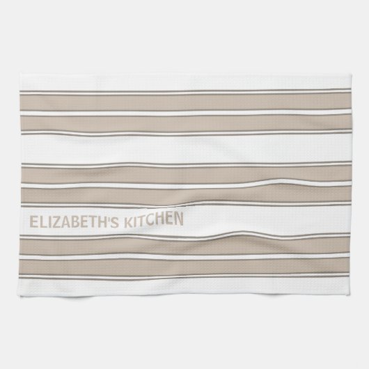 Aangepaste naam beige gestreept theedoek (Horizontaal)