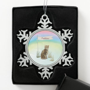 Aangepaste naam: bengaal kat pakket tin sneeuwvlok ornament