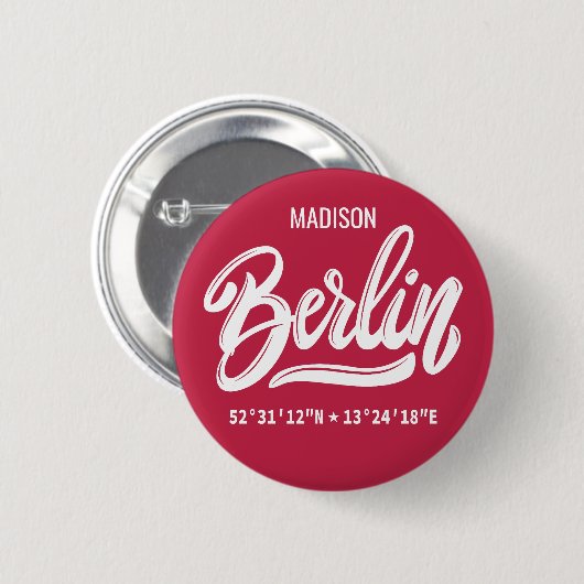 Aangepaste naam Berlijn Duitsland Coördinaten Ronde Button 5,7 Cm (Voorkant /achterkant)