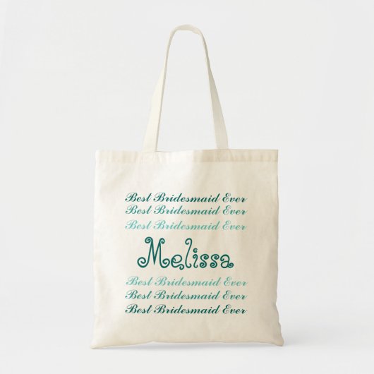 Aangepaste naam Beste Bridesmaid Ever Aqua en Blau Tote Bag (Voorkant)