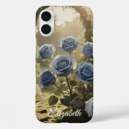 Aangepaste Naam Betoverd Blauw Roos Romantische Bl iPhone 16 Plus Hoesje