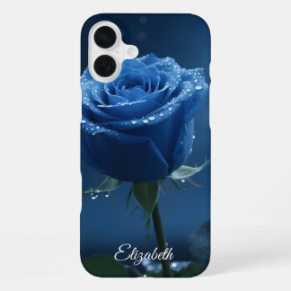 Aangepaste Naam Betoverd Blauw Roos Romantische Bl iPhone 16 Plus Hoesje