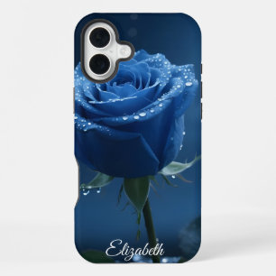 Aangepaste Naam Betoverd Blauw Roos Romantische Bl iPhone 16 Plus Hoesje