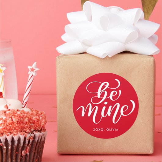 Aangepaste naam bewerkbare kleur Be Mine Valentijn Ronde Sticker (Feest)