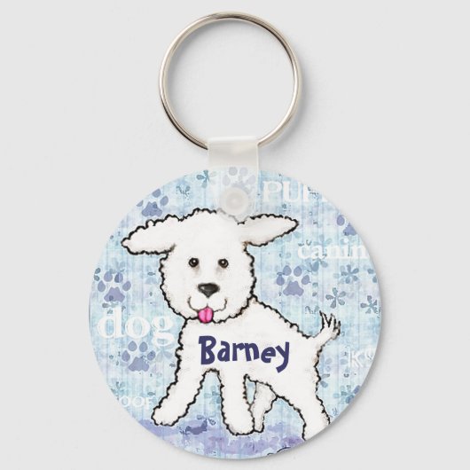 Aangepaste naam Bichon Frise Dog Sleutelhanger (Voorkant)