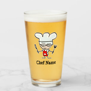 Aangepaste naam bierglas cadeau met chef-cartoon glas