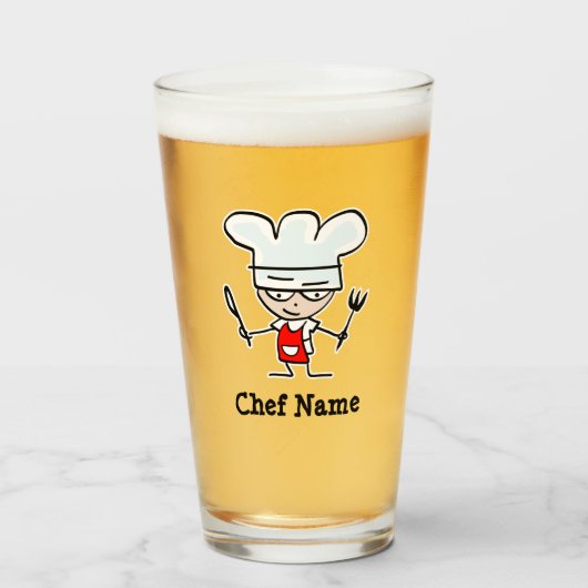 Aangepaste naam bierglas cadeau met chef-cartoon glas (Voorkant gevuld)