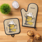 Aangepaste naam bierisolatie ovenwant & pannenlap set (Top down)