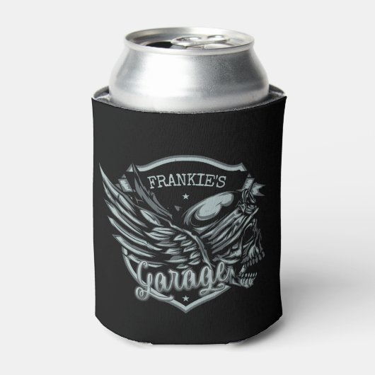 Aangepaste NAAM Biker Skull Wings Motor Garage Blikjeskoeler (Blikje Voorkant)