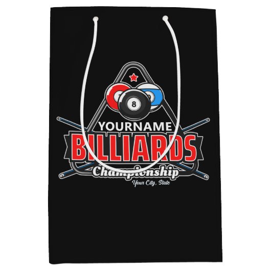 Aangepaste NAAM Billiards 8 Ball Pool Cue Rack Medium Cadeauzakje (Voorkant)