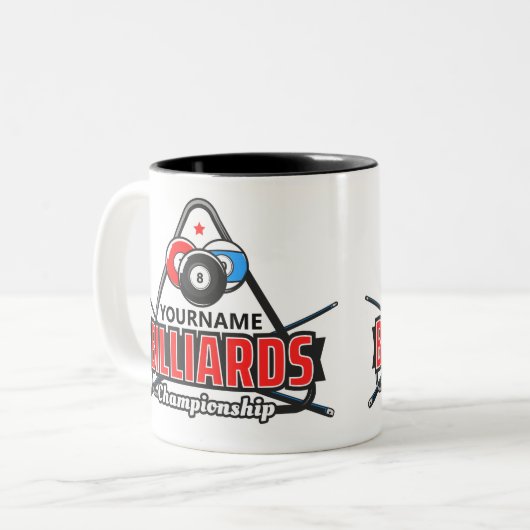 Aangepaste NAAM Billiards 8 Ball Pool Cue Rack Tweekleurige Koffiemok (Voorkant links)