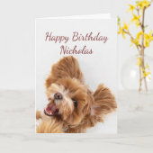 Aangepaste naam Birthday Cute Dog Puppy Pet Card Kaart (Gele Bloem)