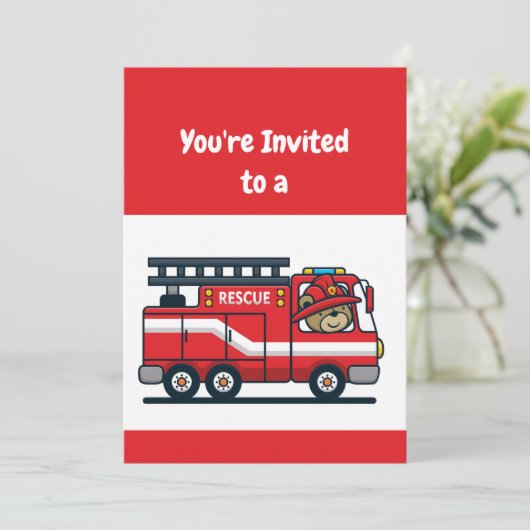 Aangepaste naam Birthday Fire Truck Party Kaart (Staand voorkant)