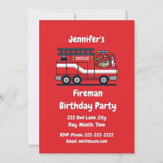 Aangepaste naam Birthday Fire Truck Party Kaart (Achterkant)
