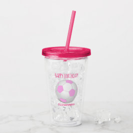 Aangepaste naam Birthday Girly Pink White Voetbal Acryl Drinkbeker